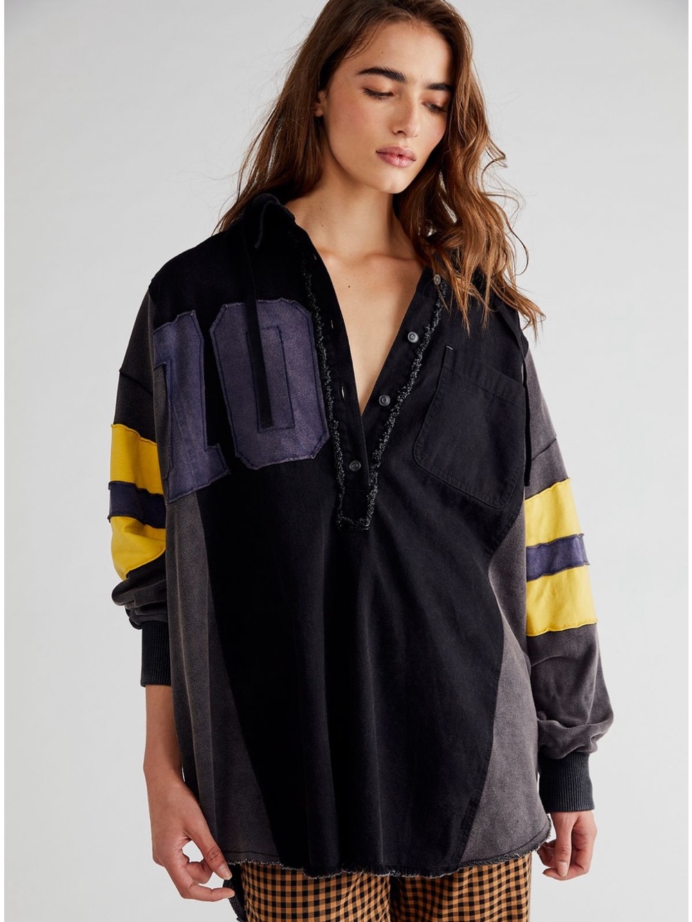 Free People Women’s We The Free Varsity Graphic Hooded Oversize Top. Size XS.